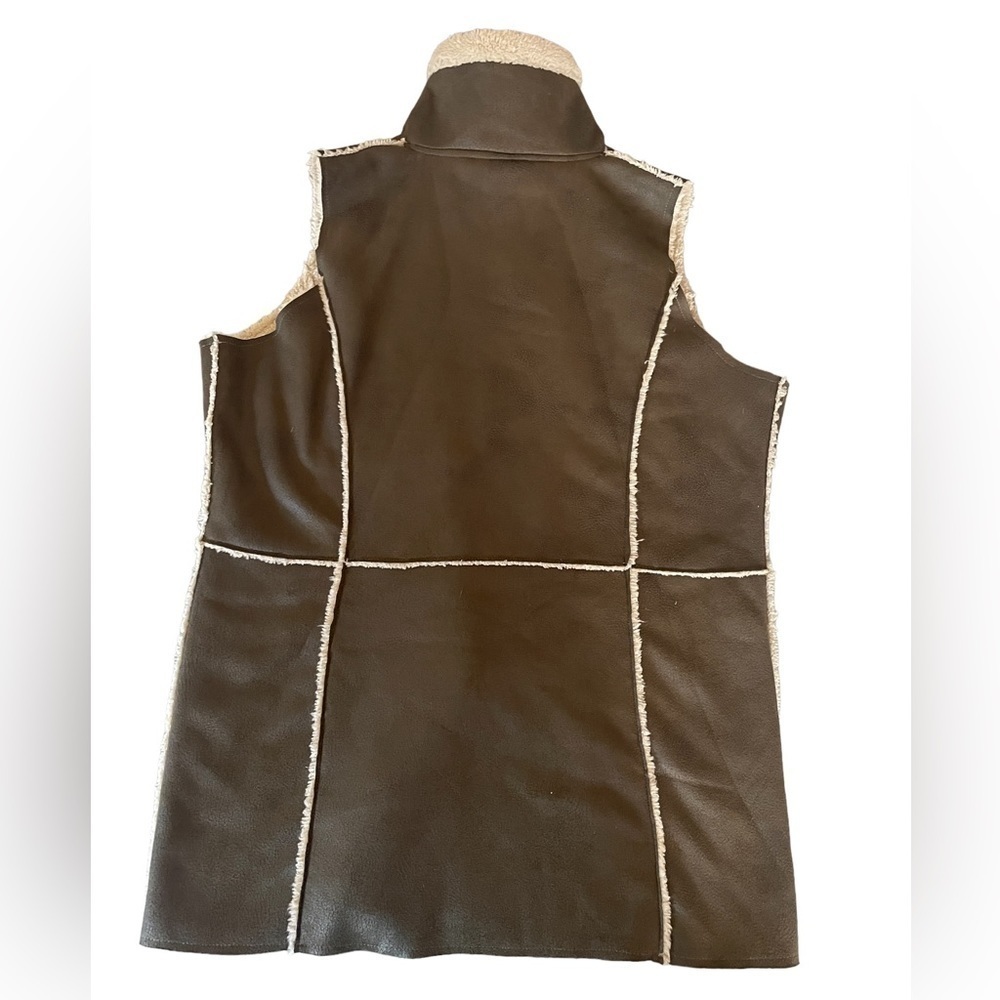 WOOLY Bully Sherpa Lined Faux Suede Vest Olive Green Medium - Picture 3 of 10